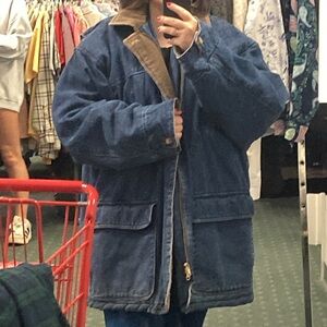 VINTAGE 80’s Oversized Denim Chore Barn Jacket Insulated Coat Women’s Size 1X